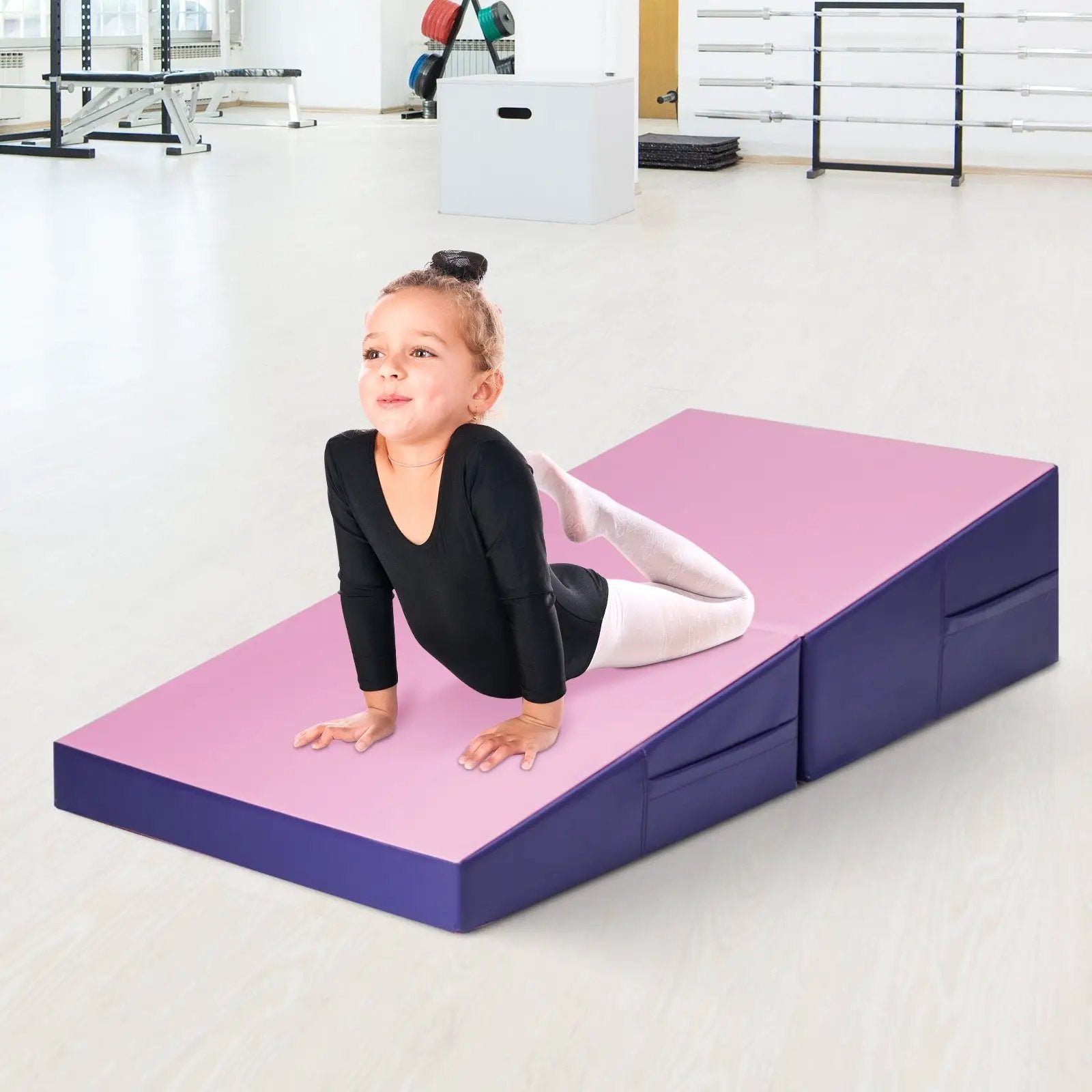 Folding Incline Mat Slope Cheese Gymnastics Gym Exercise Yellow by DirectDeals