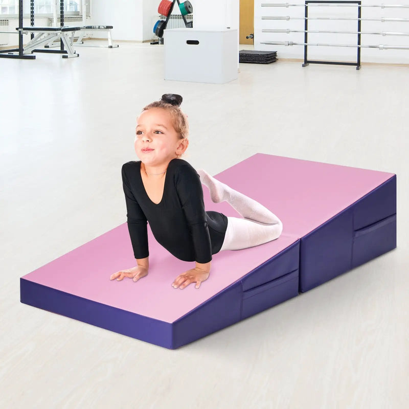 Folding Incline Mat Slope Cheese Gymnastics Gym Exercise Yellow by DirectDeals