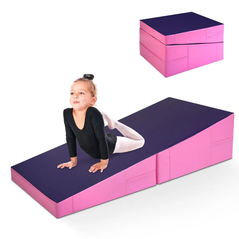 Folding Incline Mat Slope Cheese Gymnastics Gym Exercise Yellow by DirectDeals