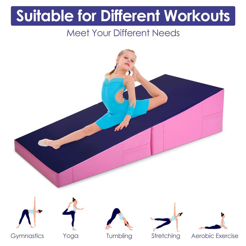 Folding Incline Mat Slope Cheese Gymnastics Gym Exercise Yellow by DirectDeals
