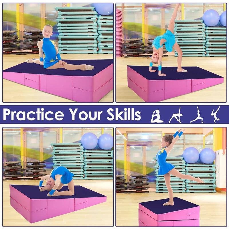Folding Incline Mat Slope Cheese Gymnastics Gym Exercise Yellow by DirectDeals