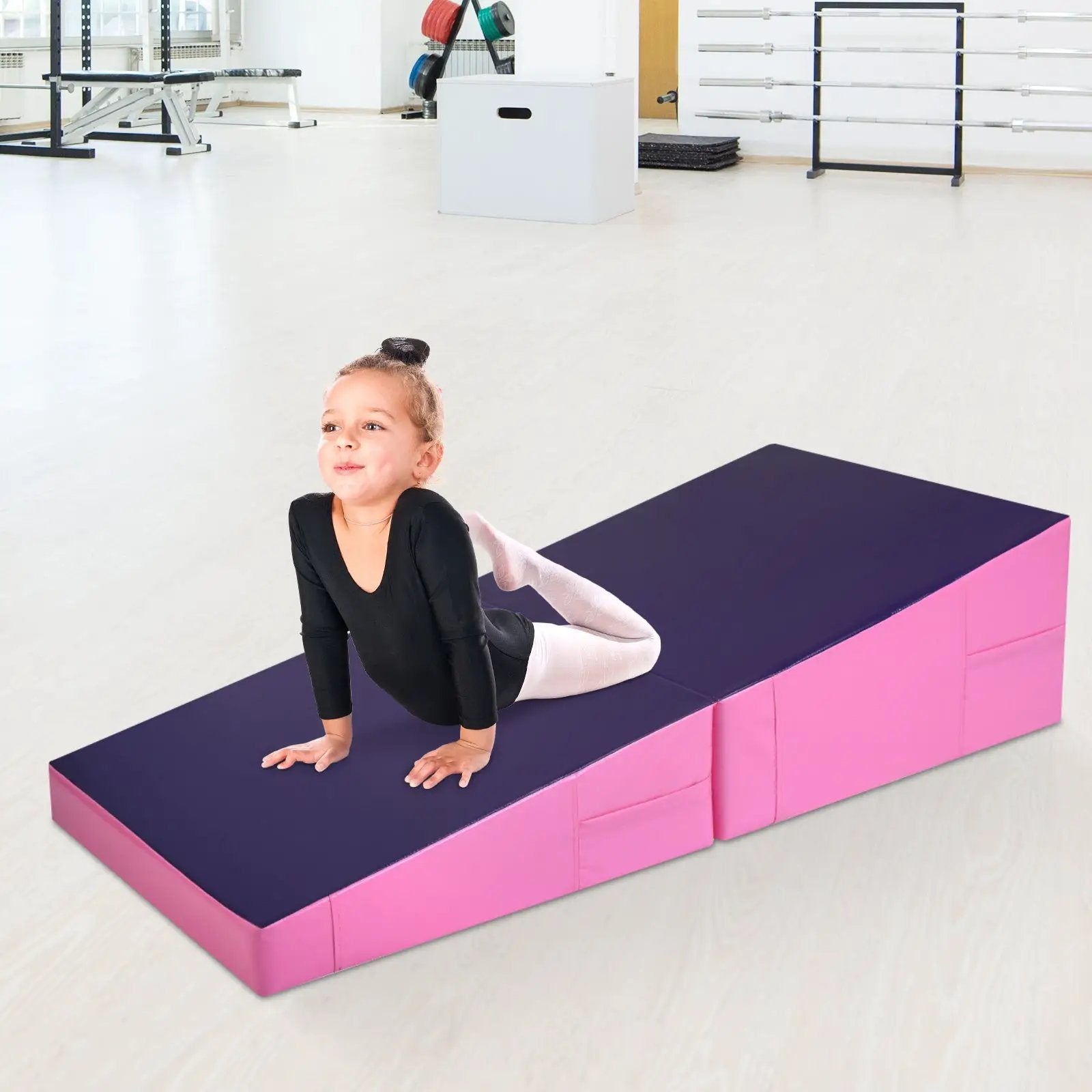 Folding Incline Mat Slope Cheese Gymnastics Gym Exercise Yellow by DirectDeals