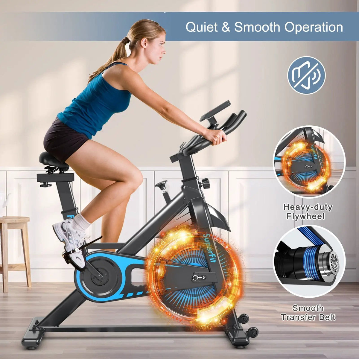 Indoor Silent Belt Drive Adjustable Resistance Cycling Stationary Bike by DirectDeals