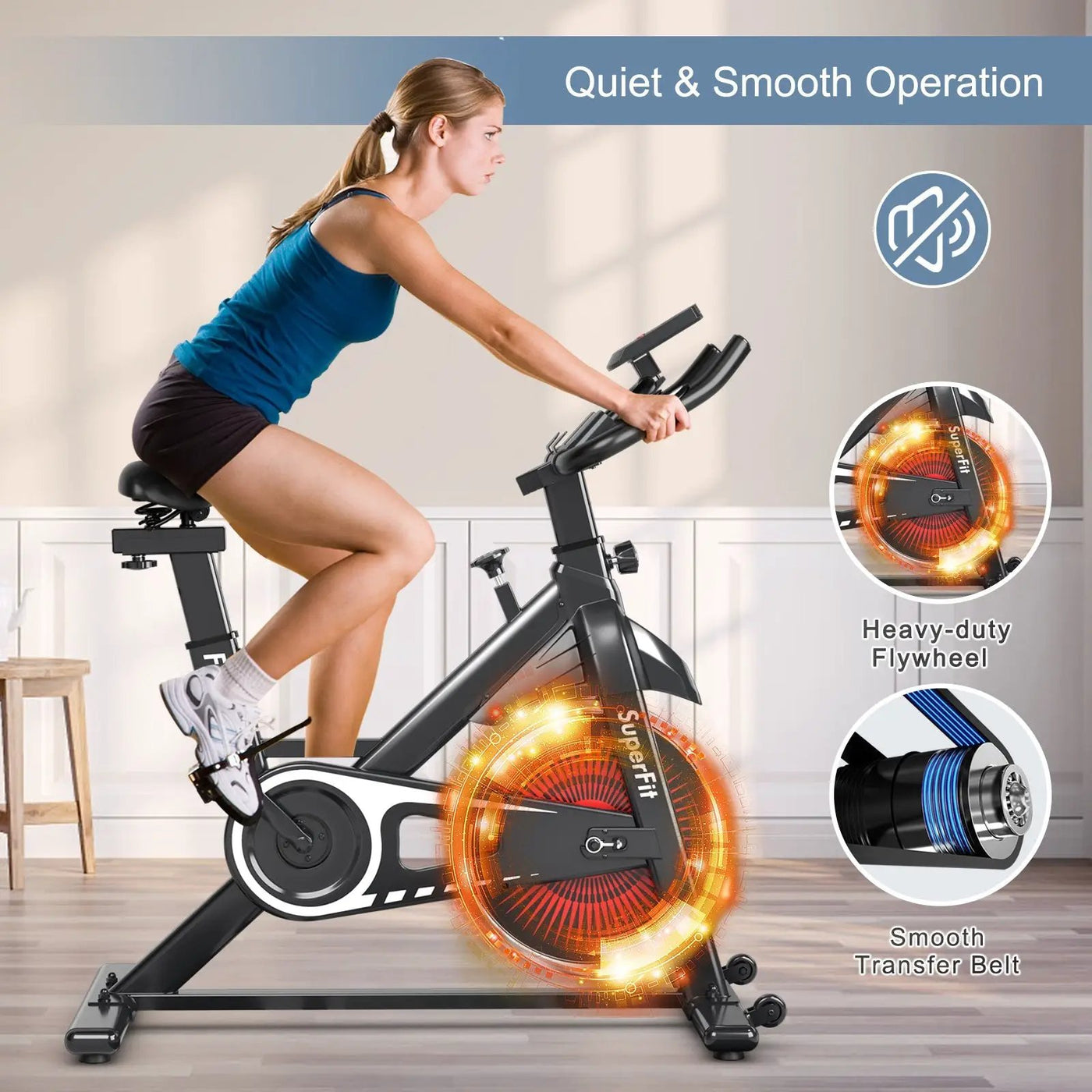Indoor Silent Belt Drive Adjustable Resistance Cycling Stationary Bike by DirectDeals