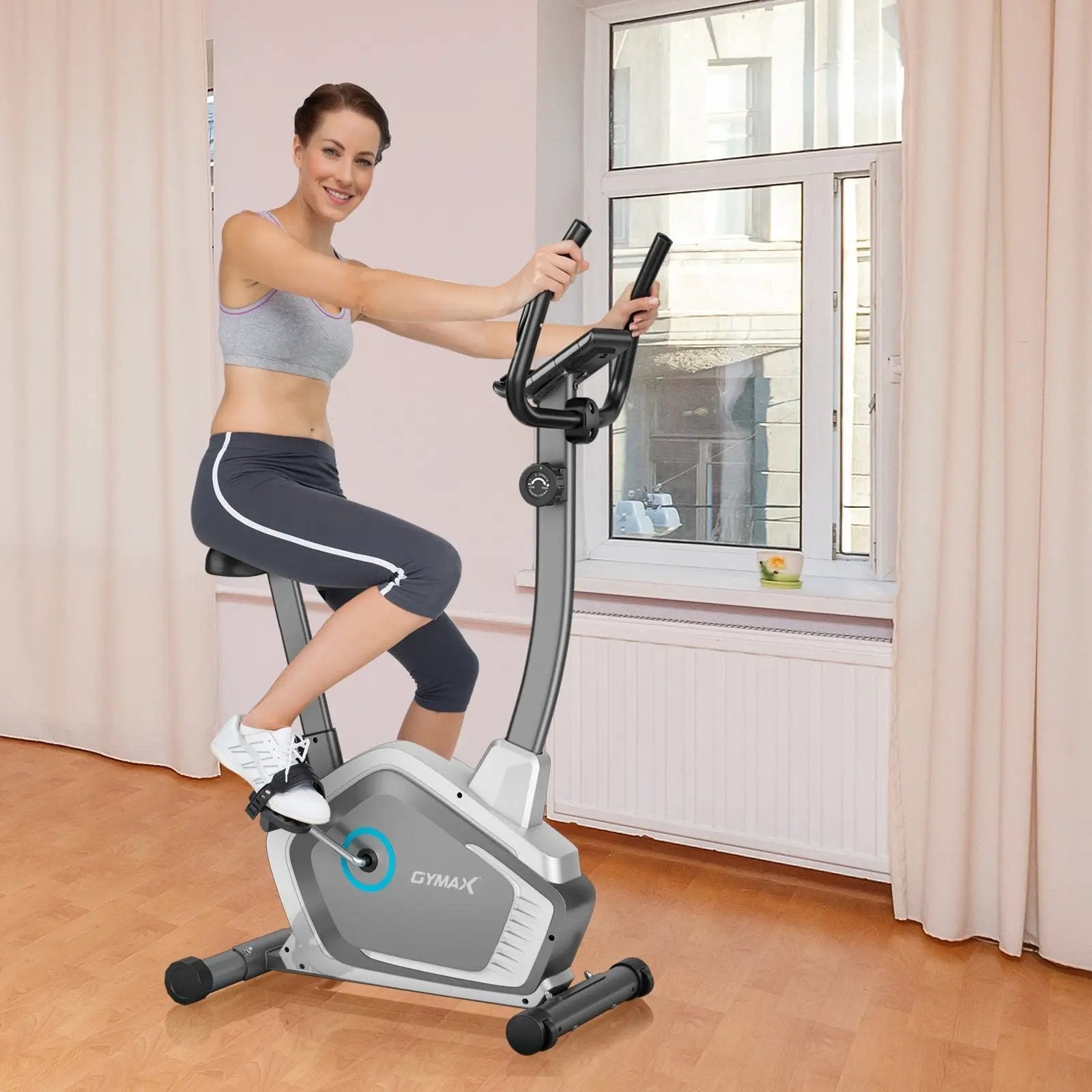 Magnetic Stationary Upright Cycling Bike with 8-Level Resistance by DirectDeals