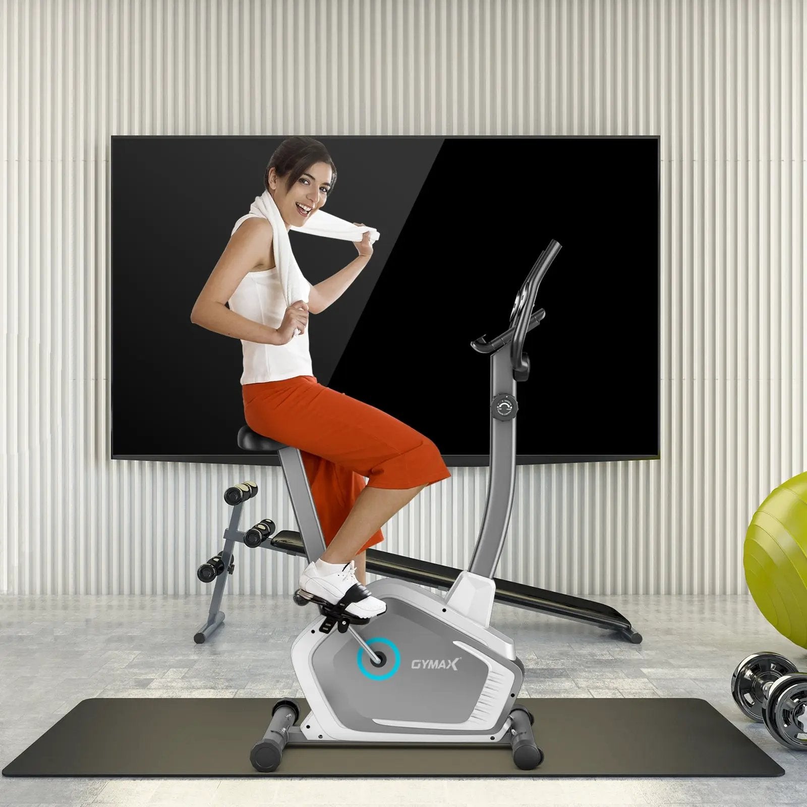 Magnetic Stationary Upright Cycling Bike with 8-Level Resistance by DirectDeals