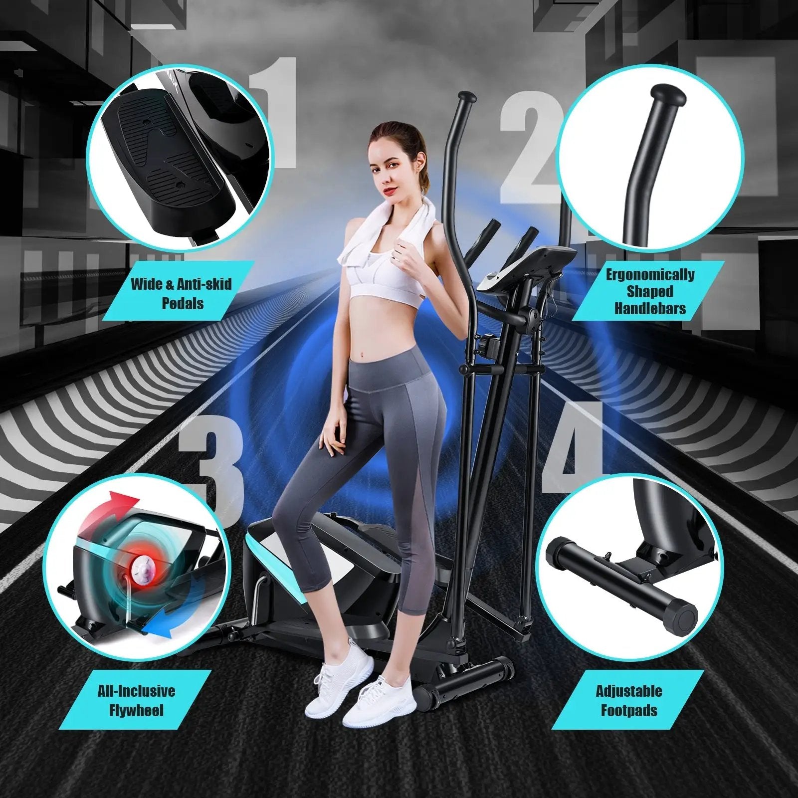 Magnetic Elliptical Machine Cross Trainer with Display Pulse Sensor 8-Level by DirectDeals