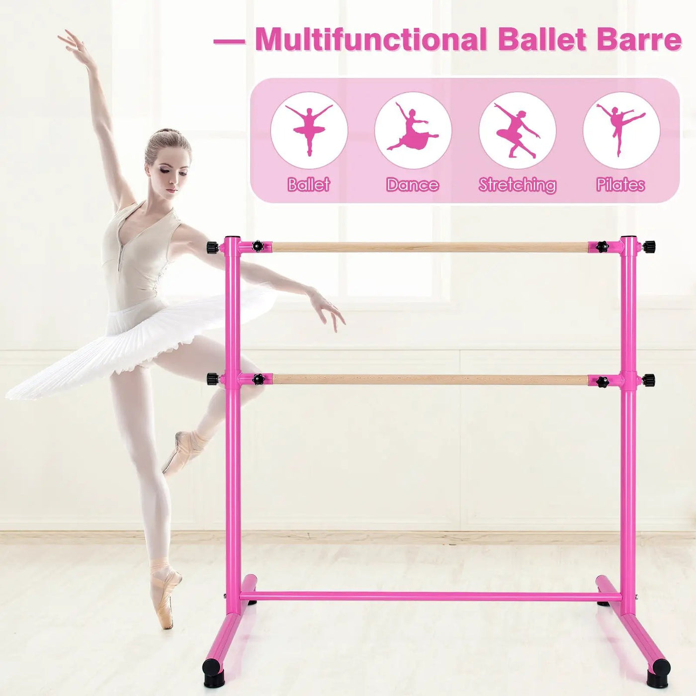 47 Inch Double Ballet Barre with Anti-Slip Footpads by DirectDeals