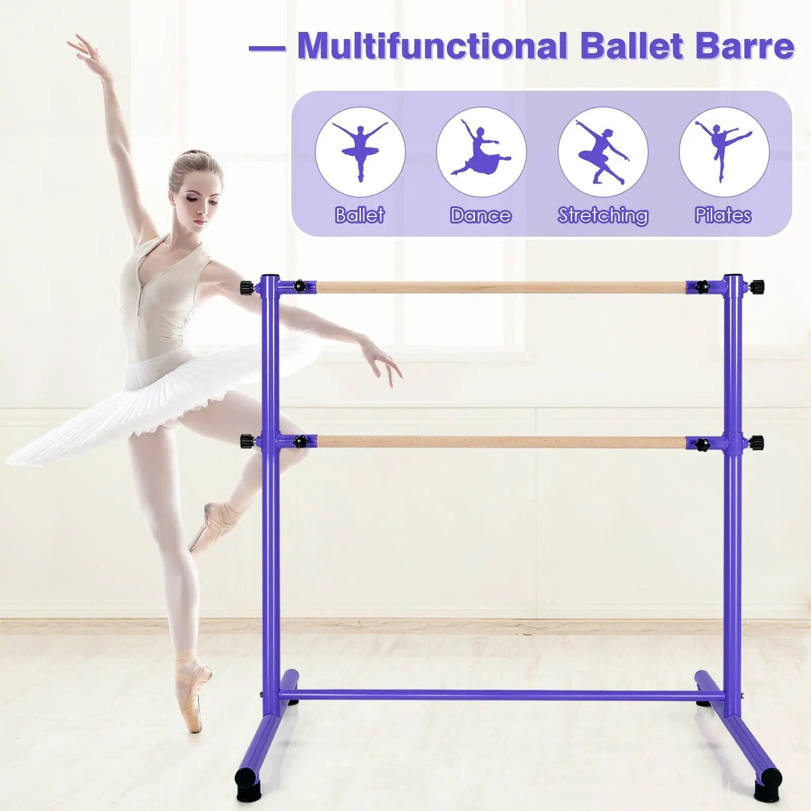 47 Inch Double Ballet Barre with Anti-Slip Footpads by DirectDeals