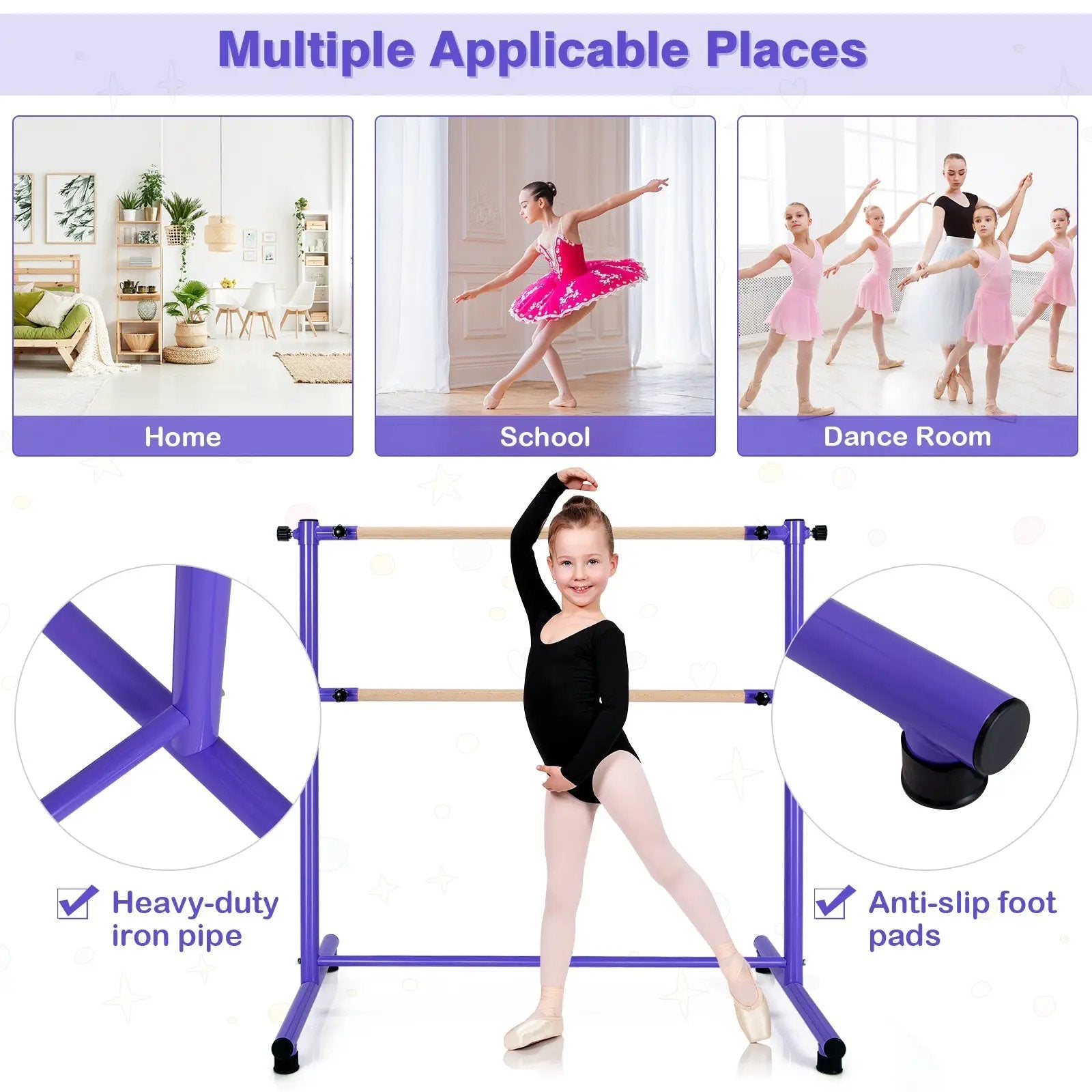 47 Inch Double Ballet Barre with Anti-Slip Footpads by DirectDeals