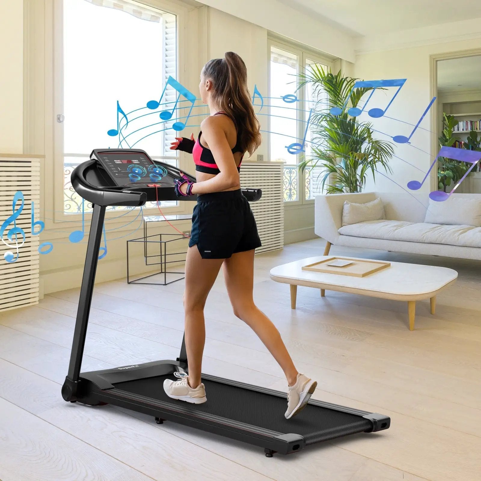 2.25HP Electric Folding Treadmill with HD LED Display and APP Control Speaker by DirectDeals