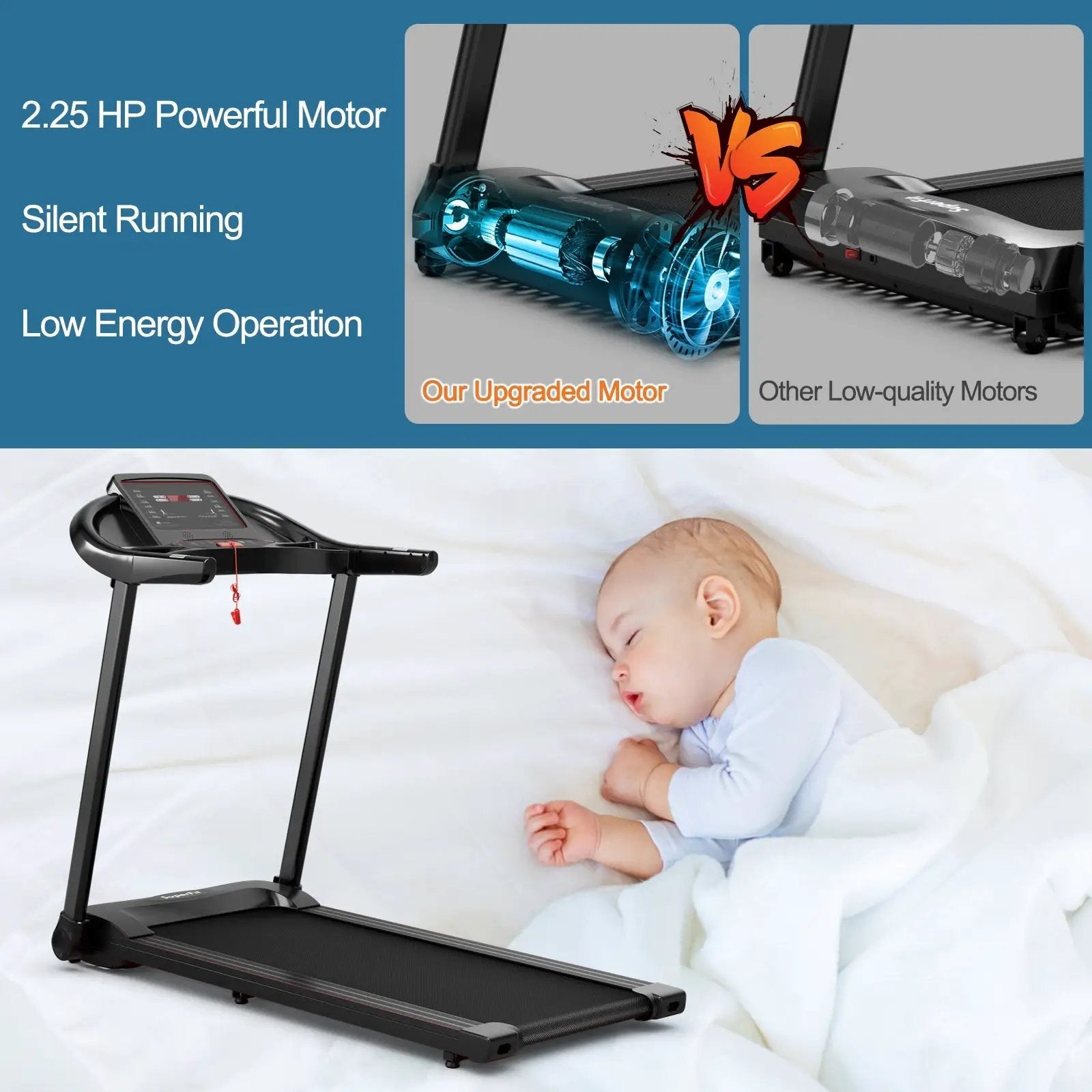 2.25HP Electric Folding Treadmill with HD LED Display and APP Control Speaker by DirectDeals