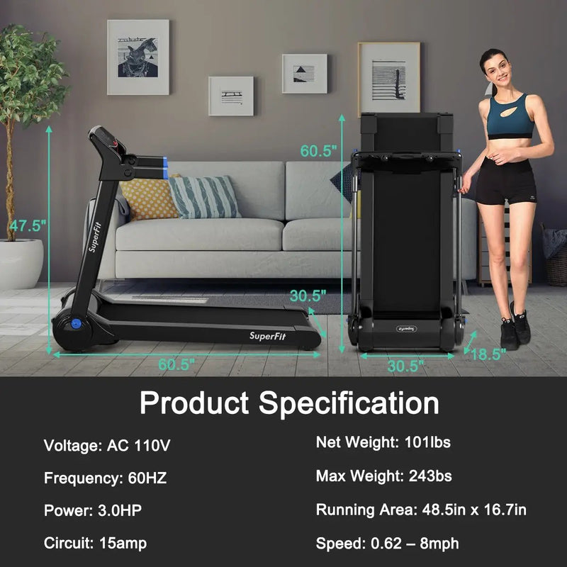 3HP Electric Folding Treadmill with Bluetooth Speaker by DirectDeals