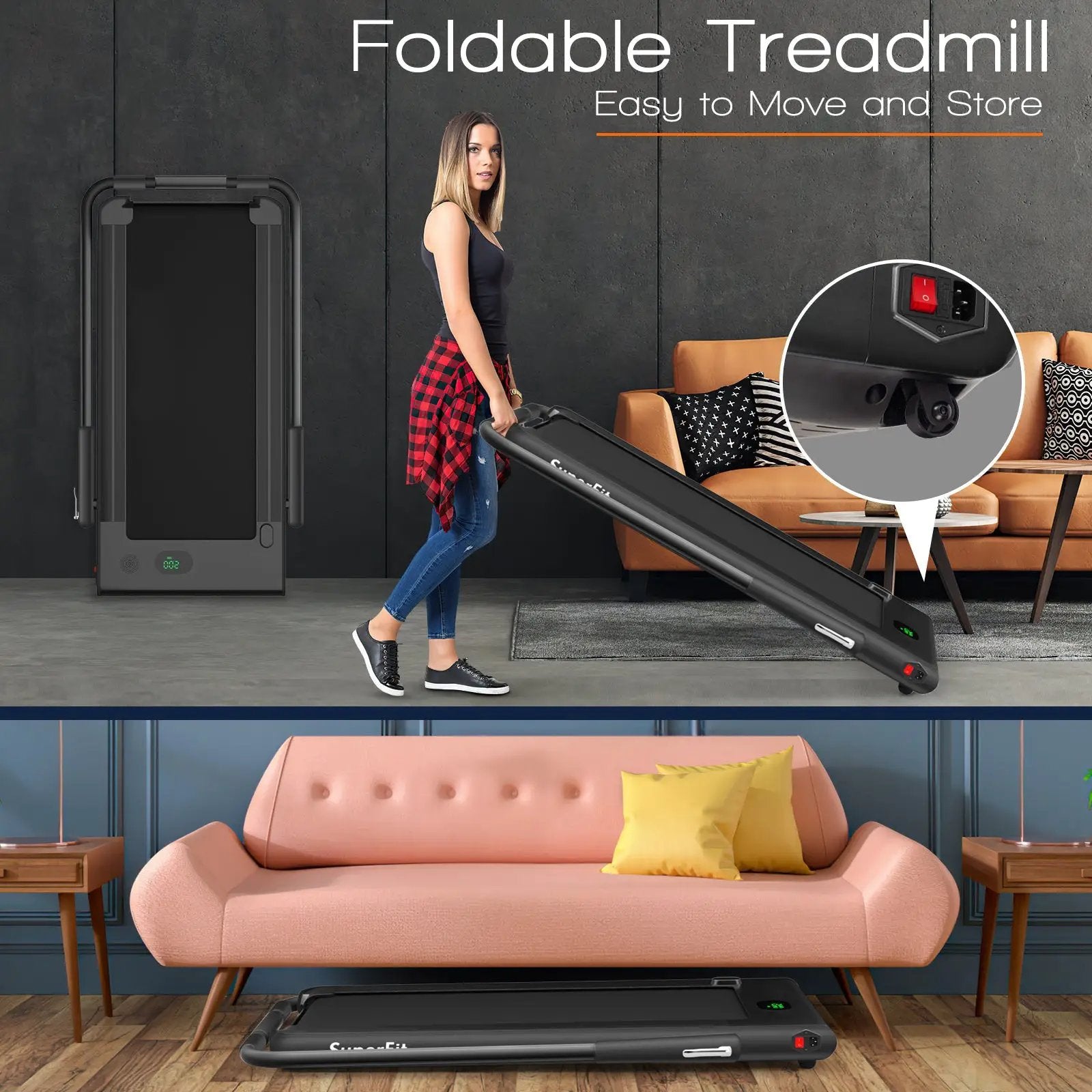 2-in-1 Folding Treadmill with Remote Control and LED Display-Black by DirectDeals