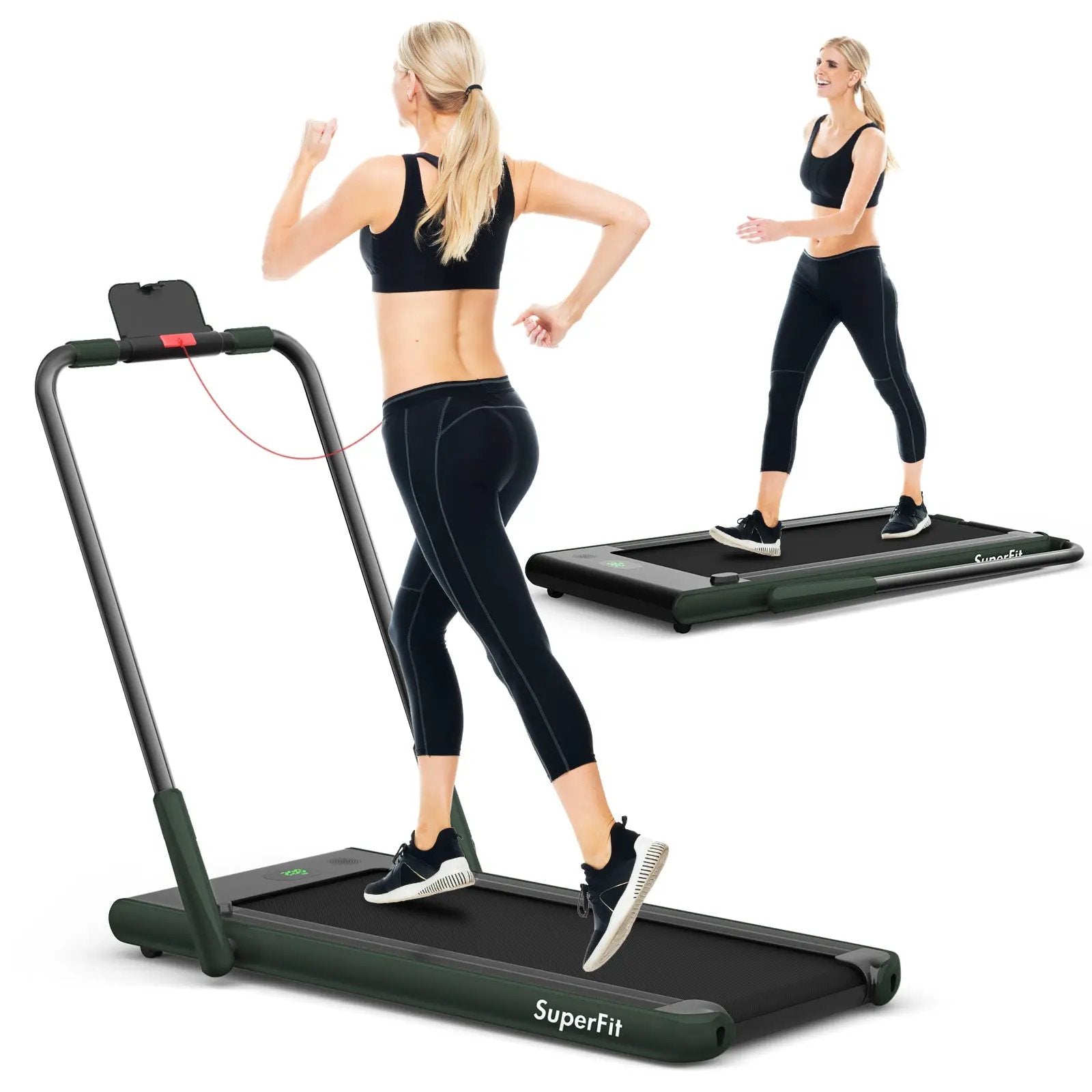 2-in-1 Folding Treadmill with Remote Control and LED Display-Green by DirectDeals