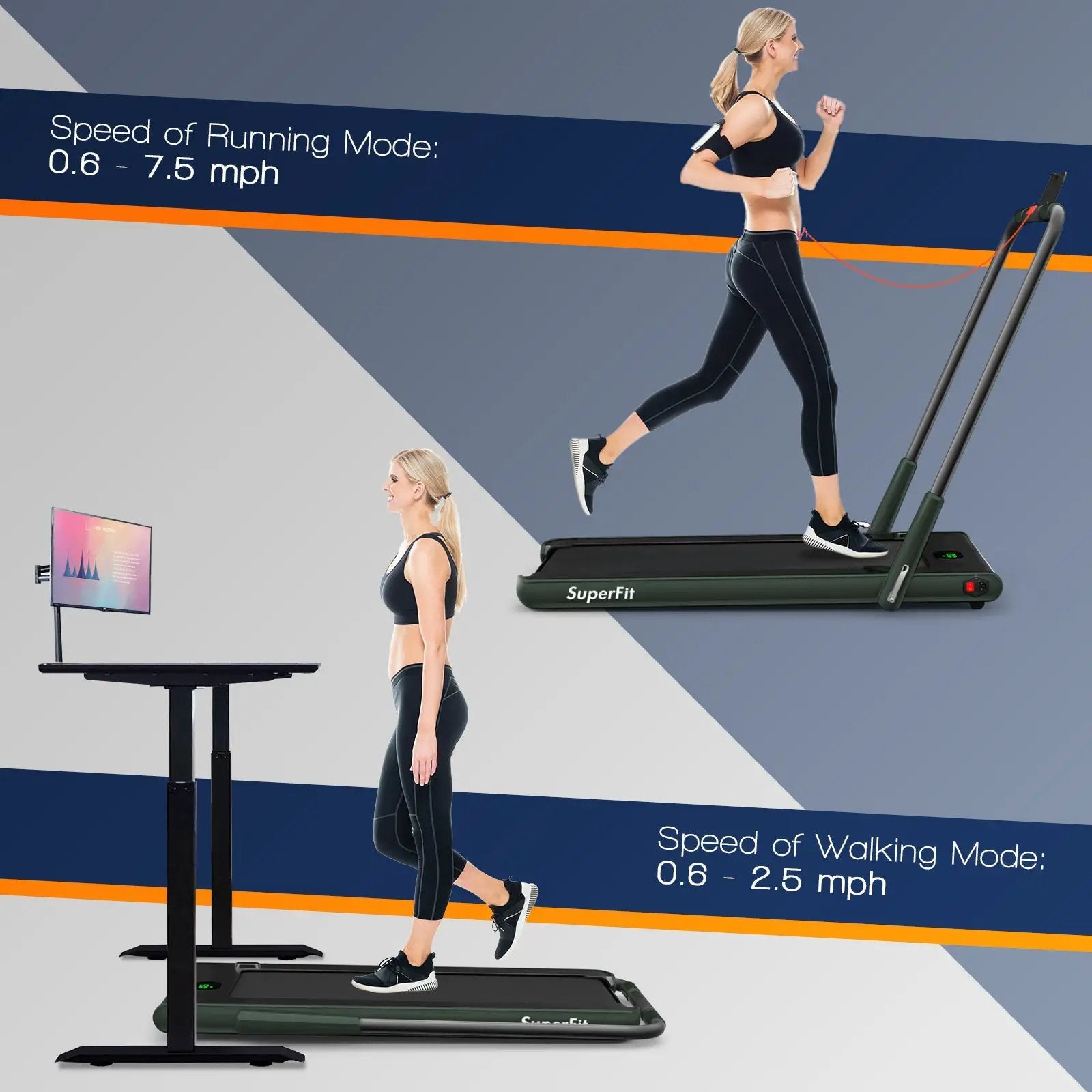 2-in-1 Folding Treadmill with Remote Control and LED Display-Green by DirectDeals