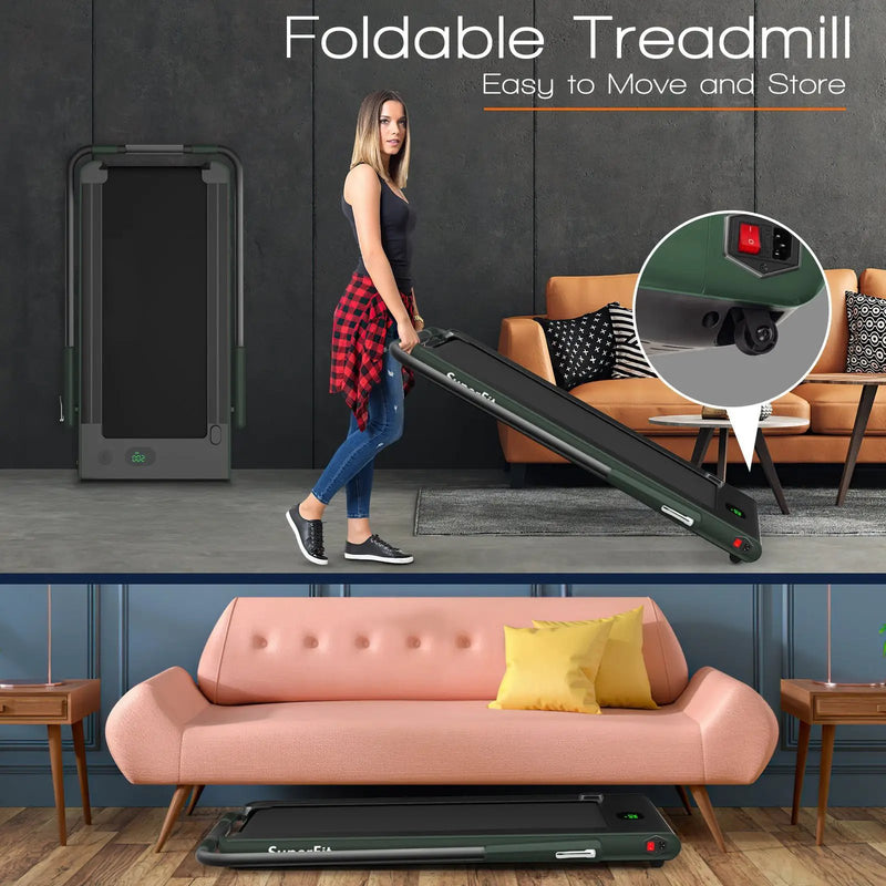2-in-1 Folding Treadmill with Remote Control and LED Display-Green by DirectDeals