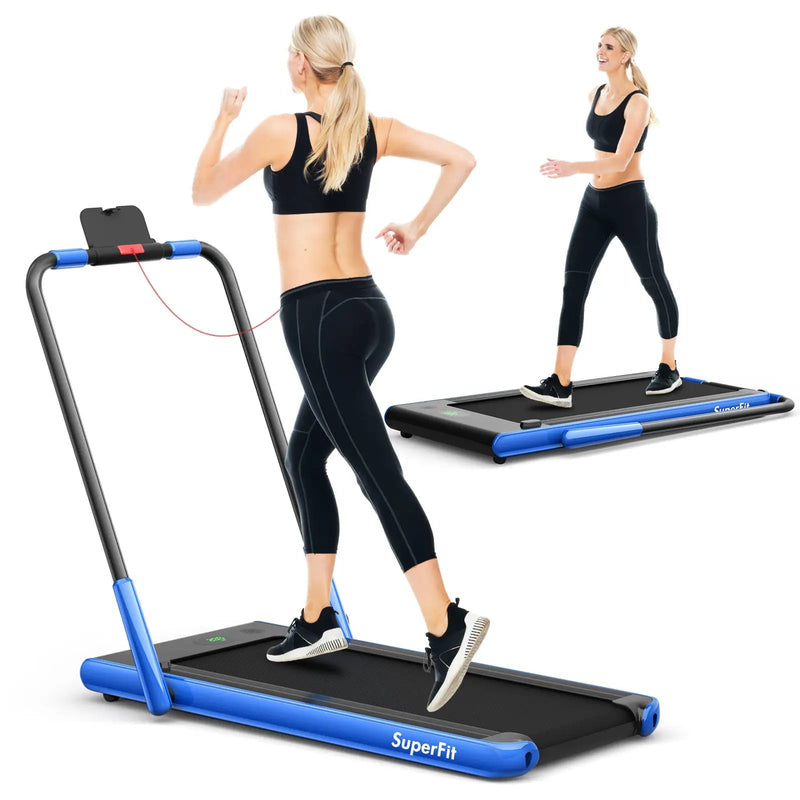 2-in-1 Folding Treadmill with Remote Control and LED Display-Blue by DirectDeals