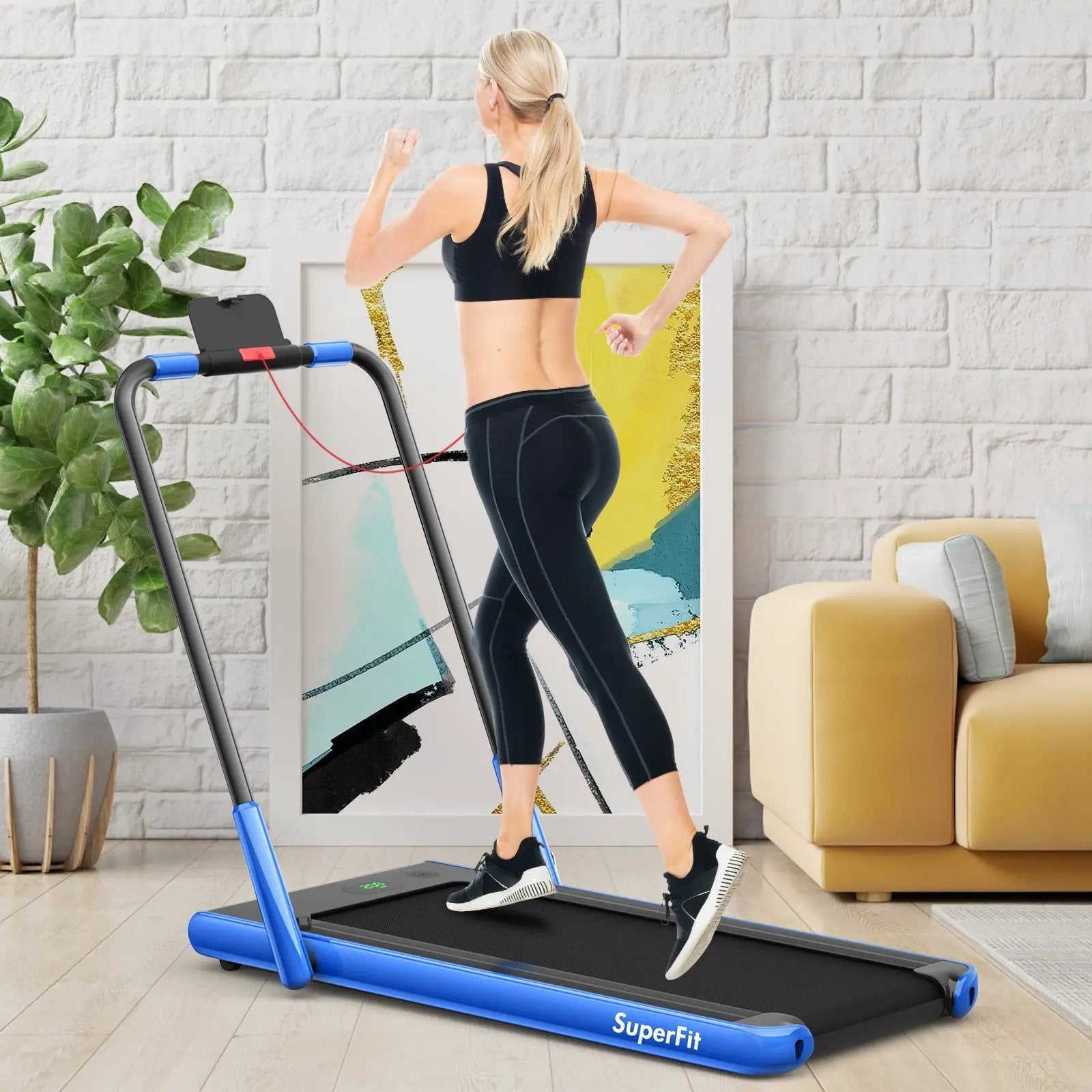 2-in-1 Folding Treadmill with Remote Control and LED Display-Blue by DirectDeals