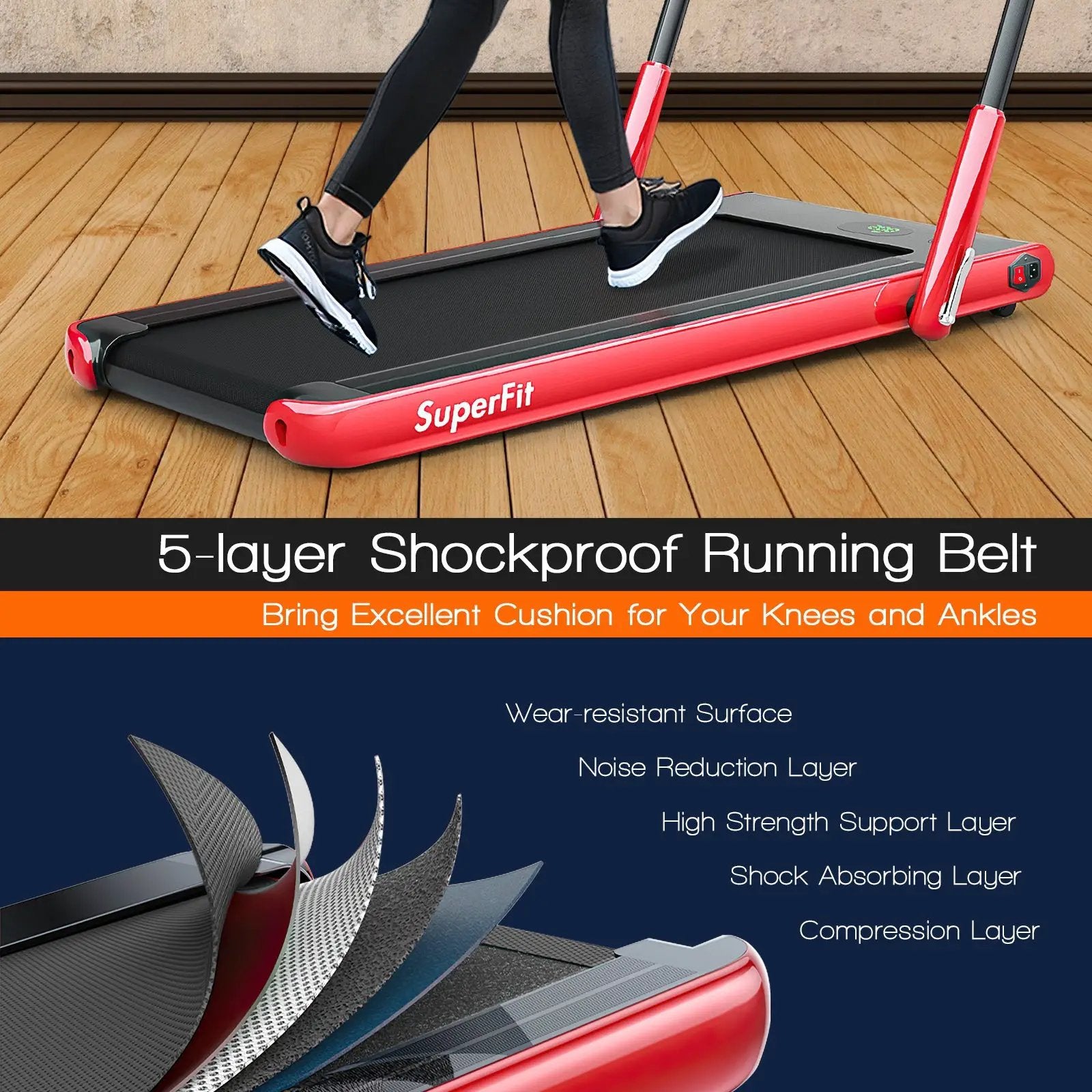2-in-1 Folding Treadmill with Remote Control and LED Display-Red by DirectDeals