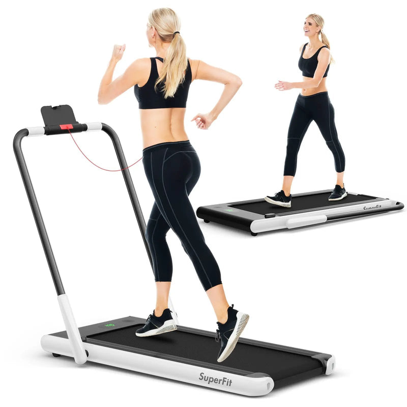 2-in-1 Folding Treadmill with Remote Control and LED Display-White by DirectDeals