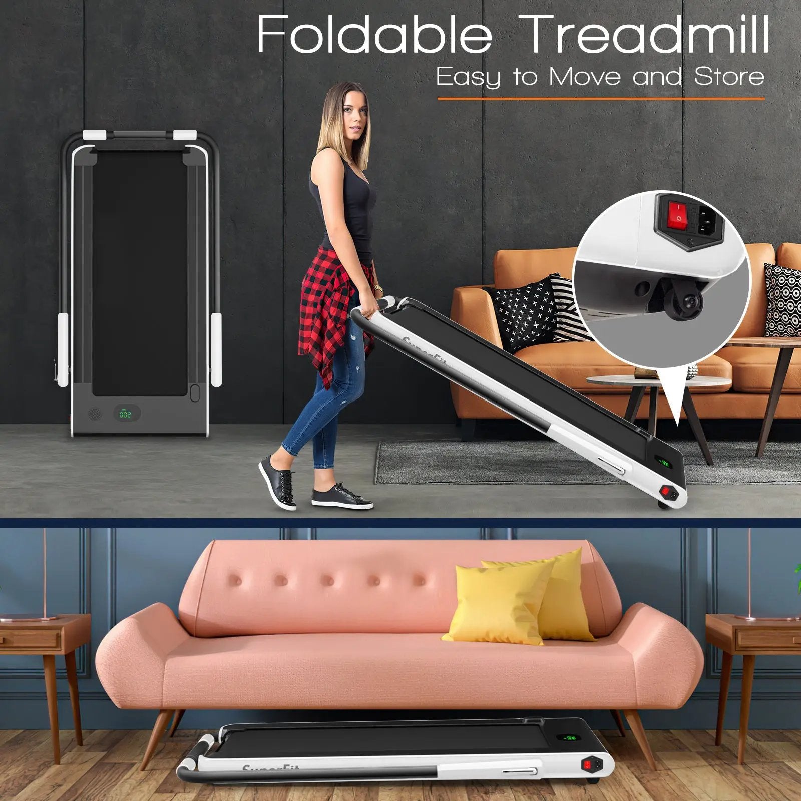 2-in-1 Folding Treadmill with Remote Control and LED Display-White by DirectDeals