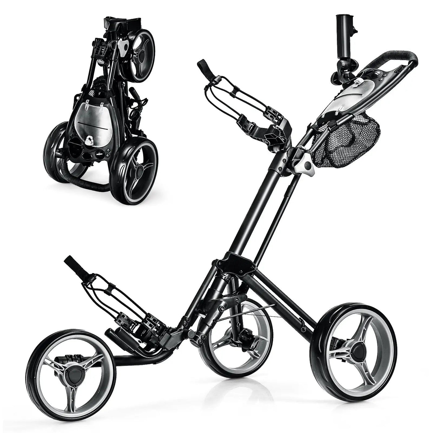 Folding 3 Wheels Golf Push Cart with Brake Scoreboard Adjustable Handle by DirectDeals