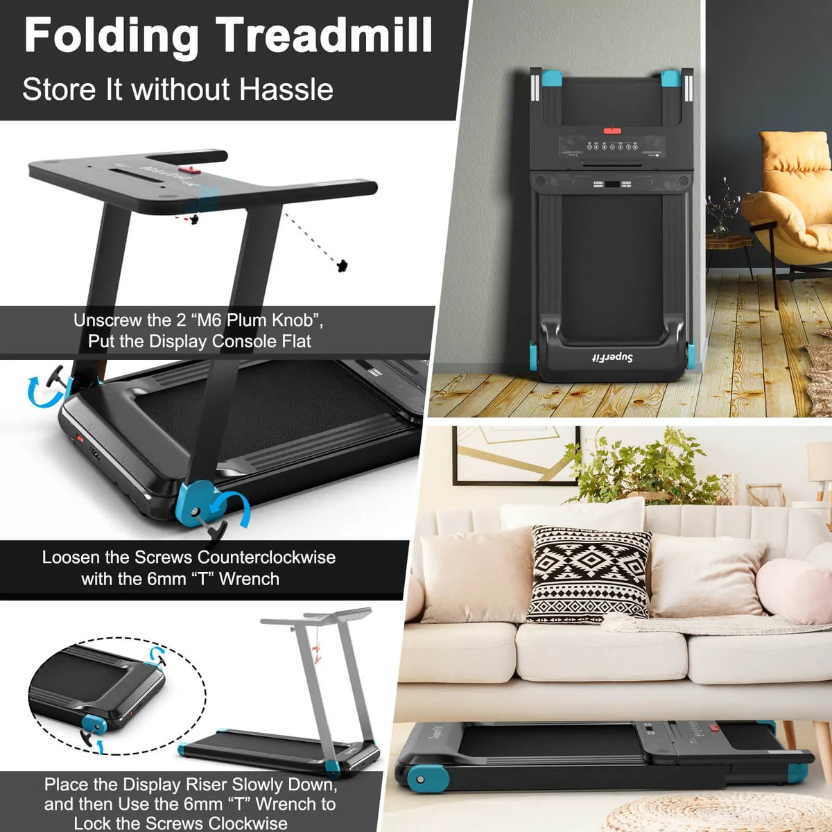 Folding Electric Compact Walking Treadmill with APP Control Speaker by DirectDeals