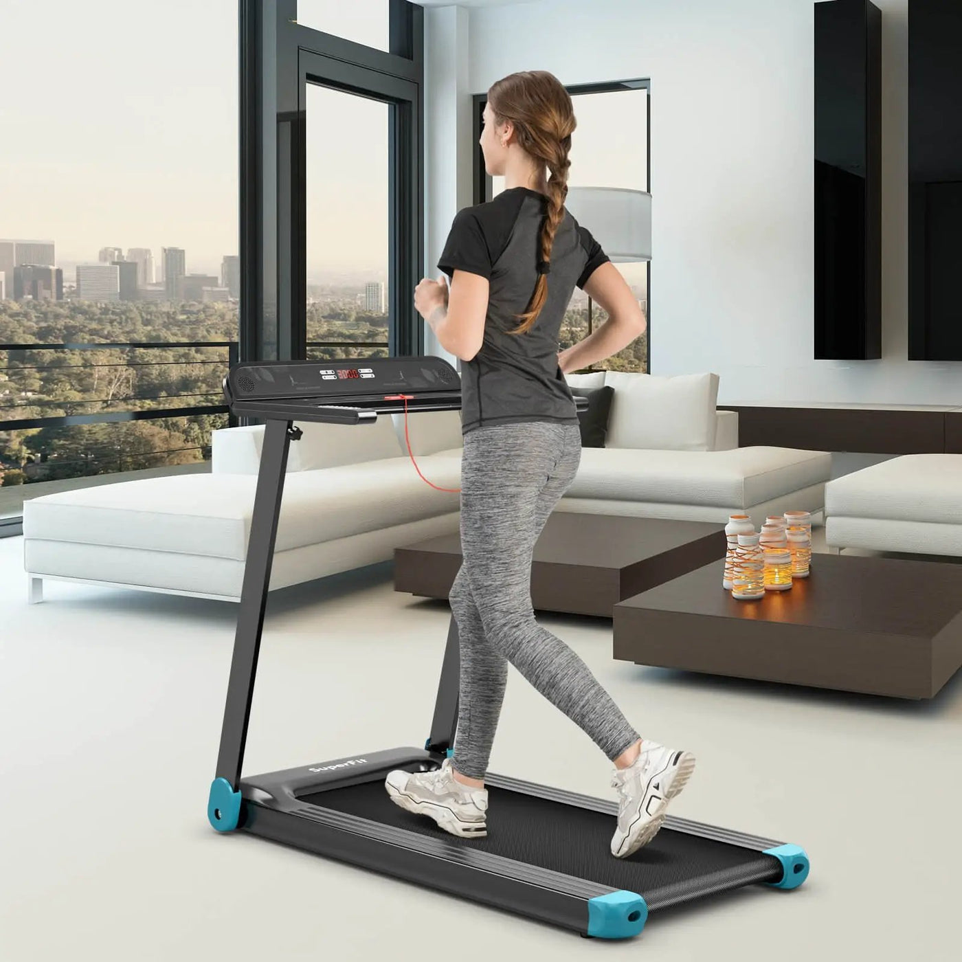 Folding Electric Compact Walking Treadmill with APP Control Speaker by DirectDeals