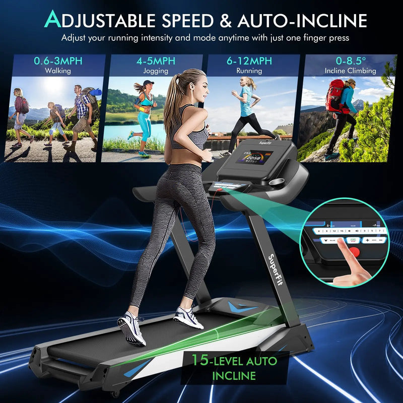 4.75 HP Treadmill with APP and Auto Incline for Home and Apartment-Black by DirectDeals