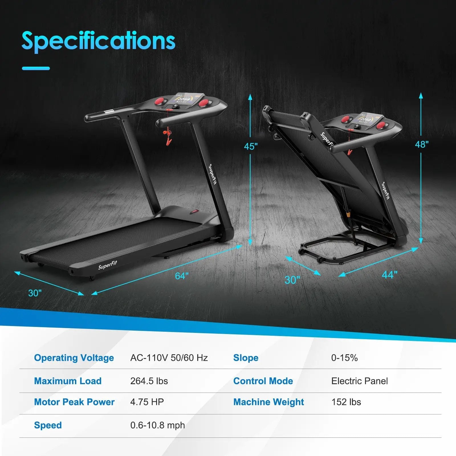 4.75HP Folding Treadmill with Preset Programs Touch Screen Control-Black by DirectDeals