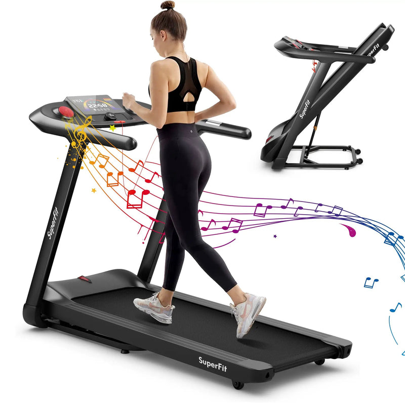 4.75HP Folding Treadmill with Preset Programs Touch Screen Control-Black by DirectDeals
