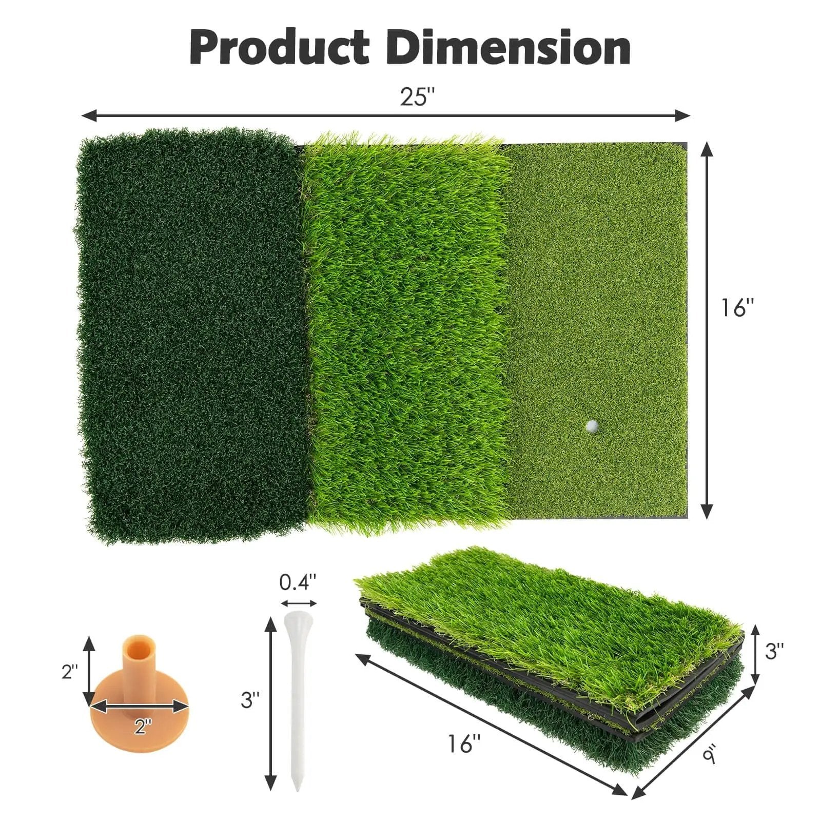 3-in-1 Golf Hitting Mats with 3 Rubber Tees by DirectDeals