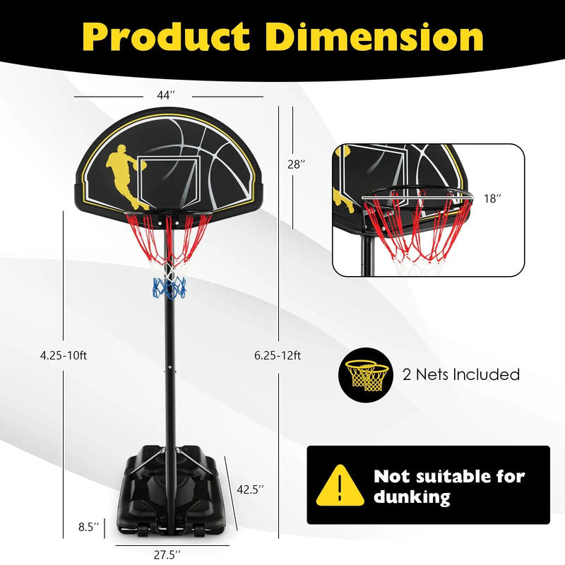 Adjustable Basketball Hoop System 4.25-10 Feet Portable by DirectDeals