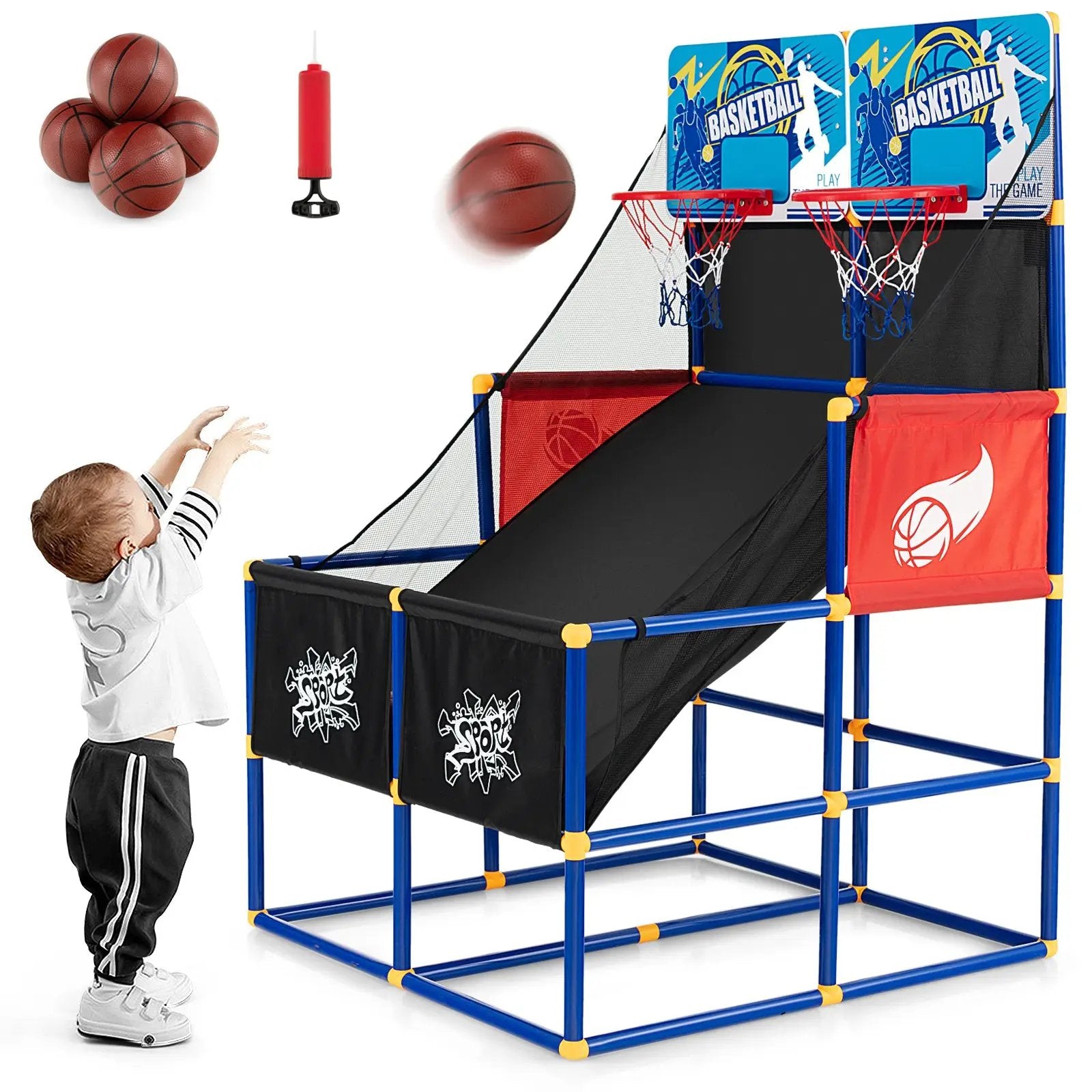 Kids Arcade Basketball Game Set with 4 Basketballs and Ball Pump by DirectDeals