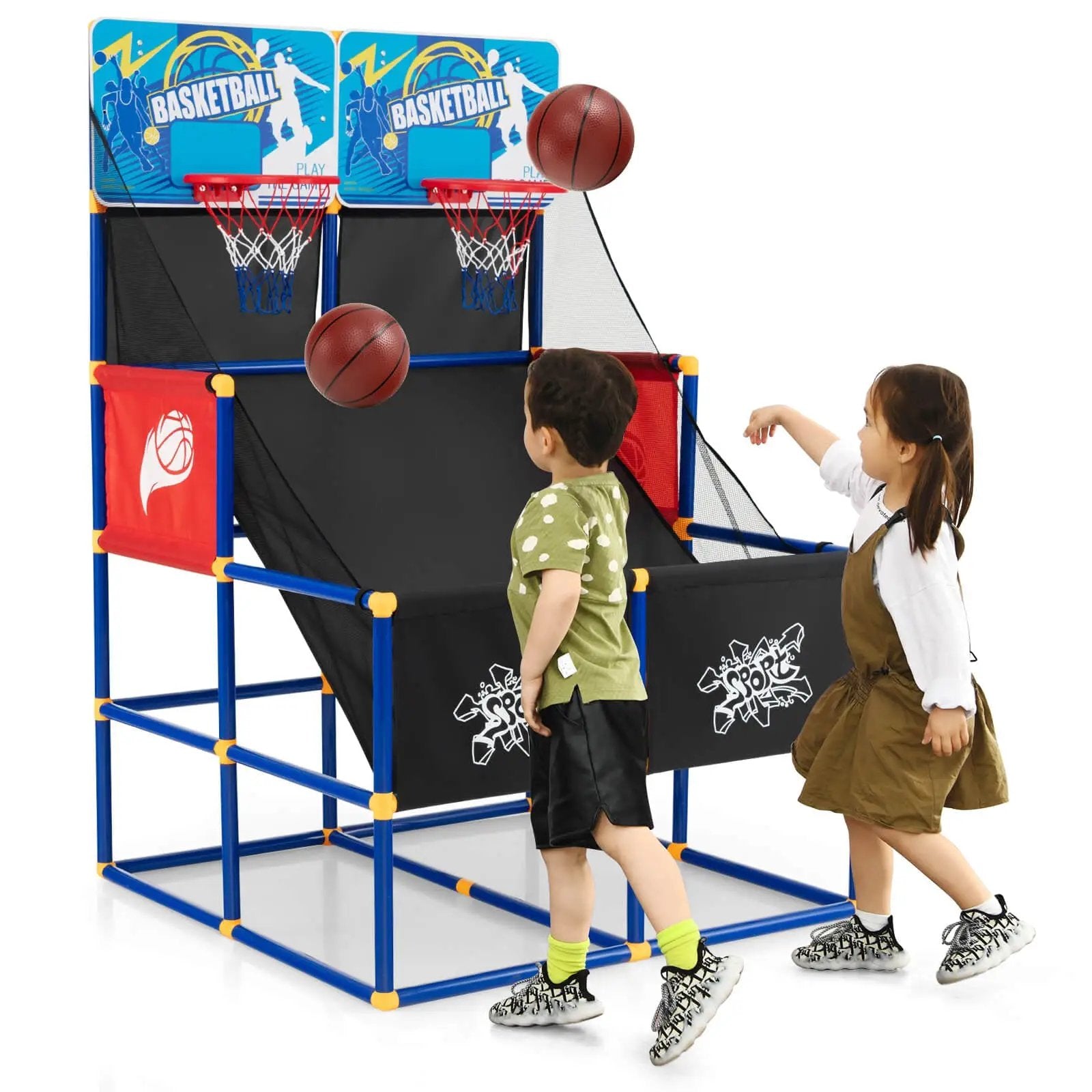 Kids Arcade Basketball Game Set with 4 Basketballs and Ball Pump by DirectDeals