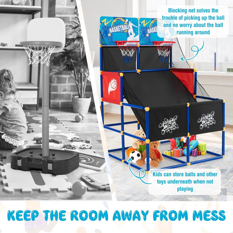 Kids Arcade Basketball Game Set with 4 Basketballs and Ball Pump by DirectDeals