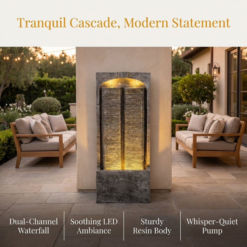 Resin Slate Outdoor Water Wall Fountain with LED Lights, photo 3 of 7