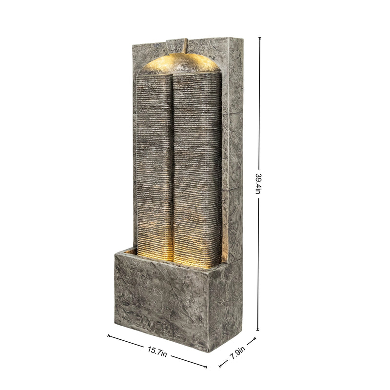 Resin Slate Outdoor Water Wall Fountain with LED Lights, dimensions drawing
