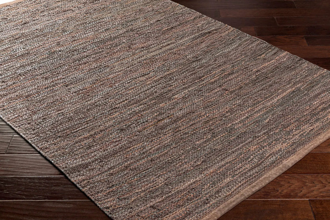 Aneko Khaki Handwoven Leather Rag Carpet - Clearance by Boutique Rugs