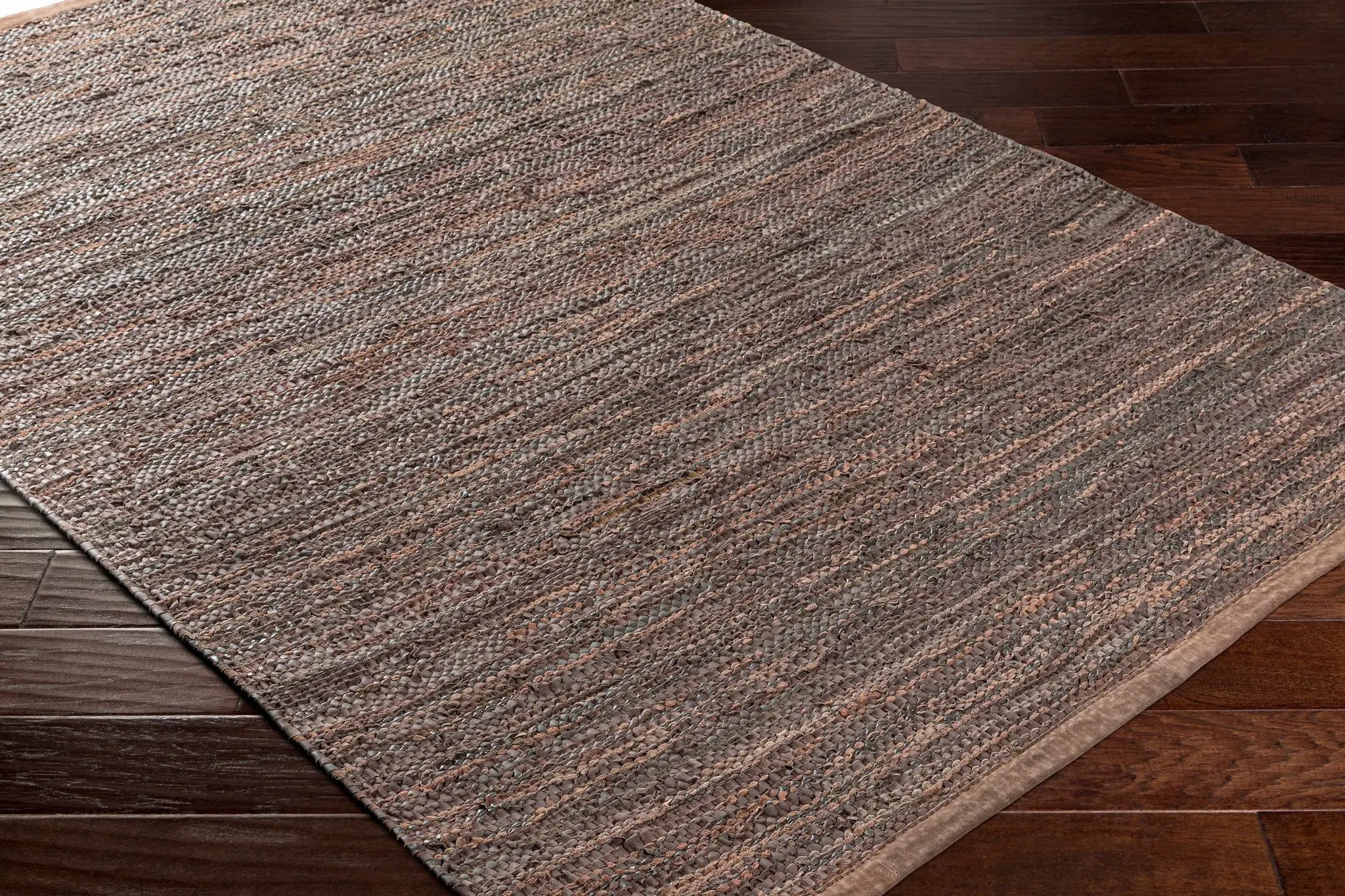Aneko Khaki Handwoven Leather Rag Carpet - Clearance by Boutique Rugs