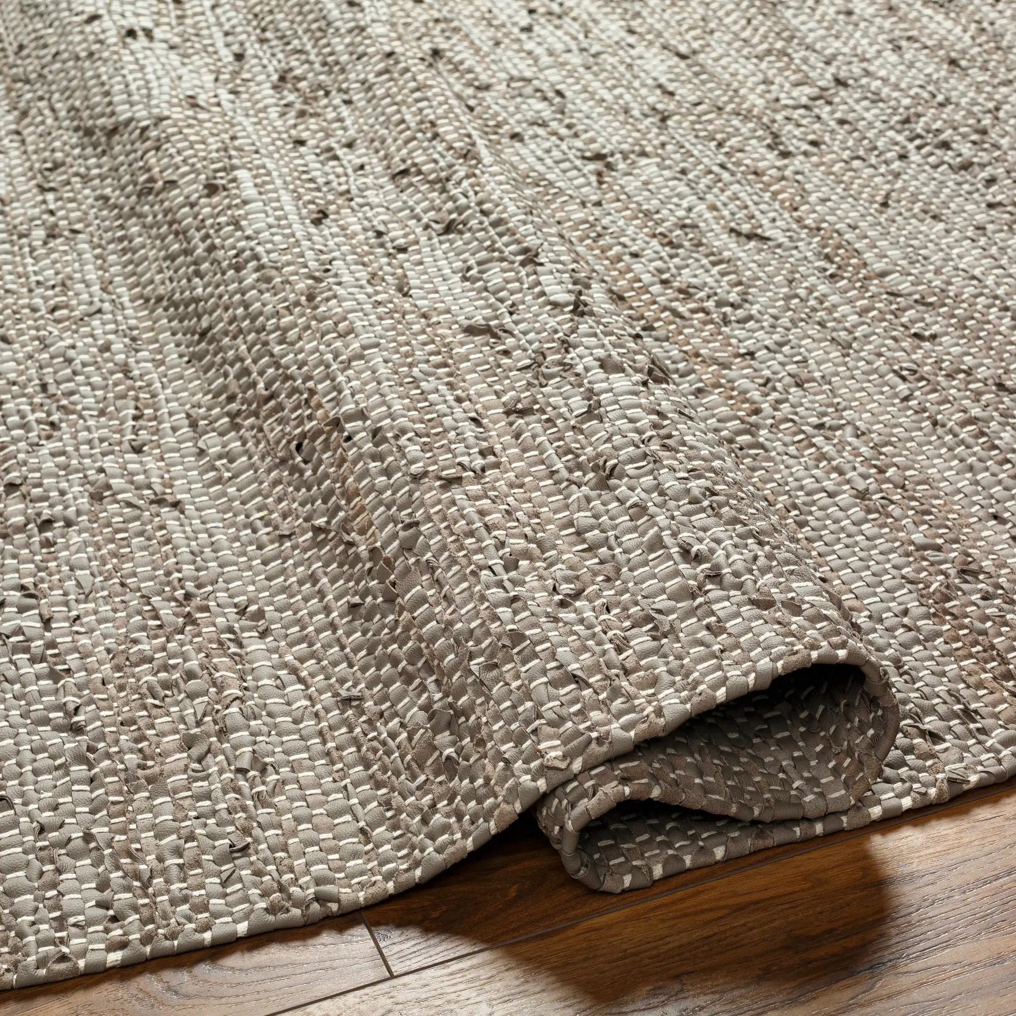 Aneko Khaki Handwoven Leather Rag Carpet - Clearance by Boutique Rugs