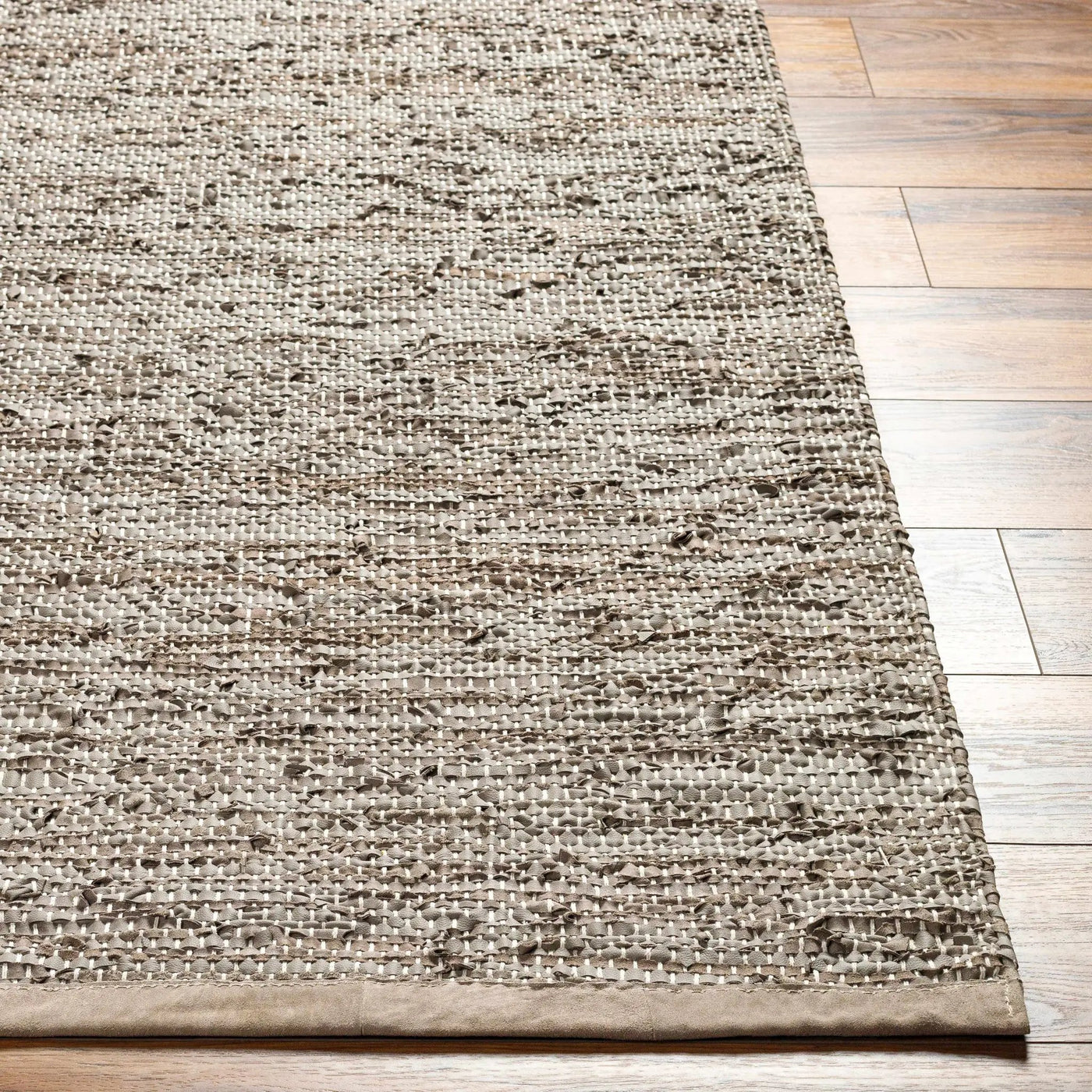 Aneko Khaki Handwoven Leather Rag Carpet - Clearance by Boutique Rugs