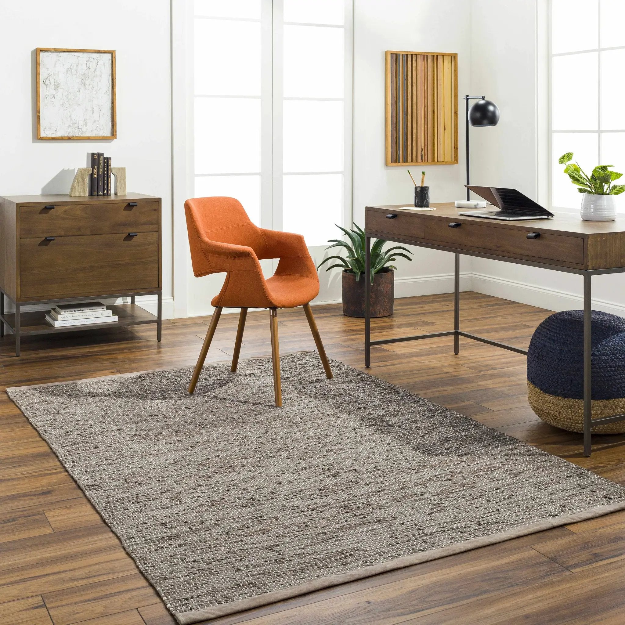Aneko Khaki Handwoven Leather Rag Carpet - Clearance by Boutique Rugs