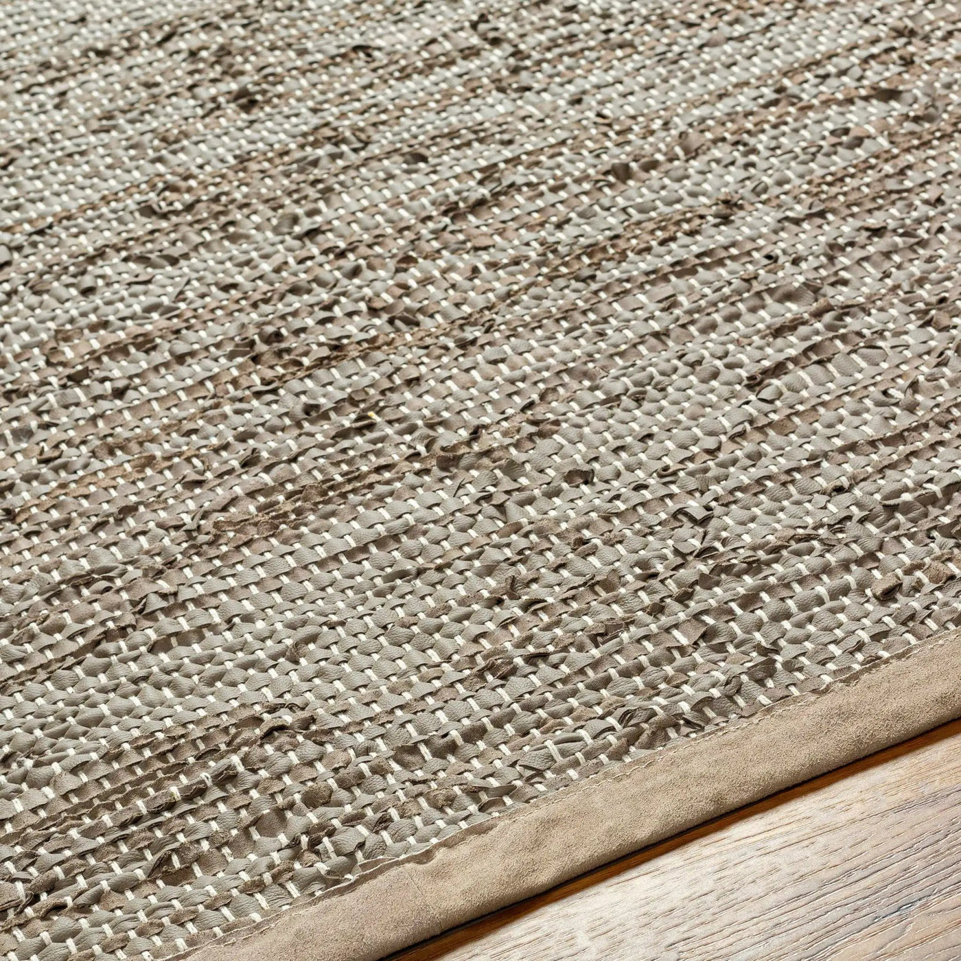 Aneko Khaki Handwoven Leather Rag Carpet - Clearance by Boutique Rugs