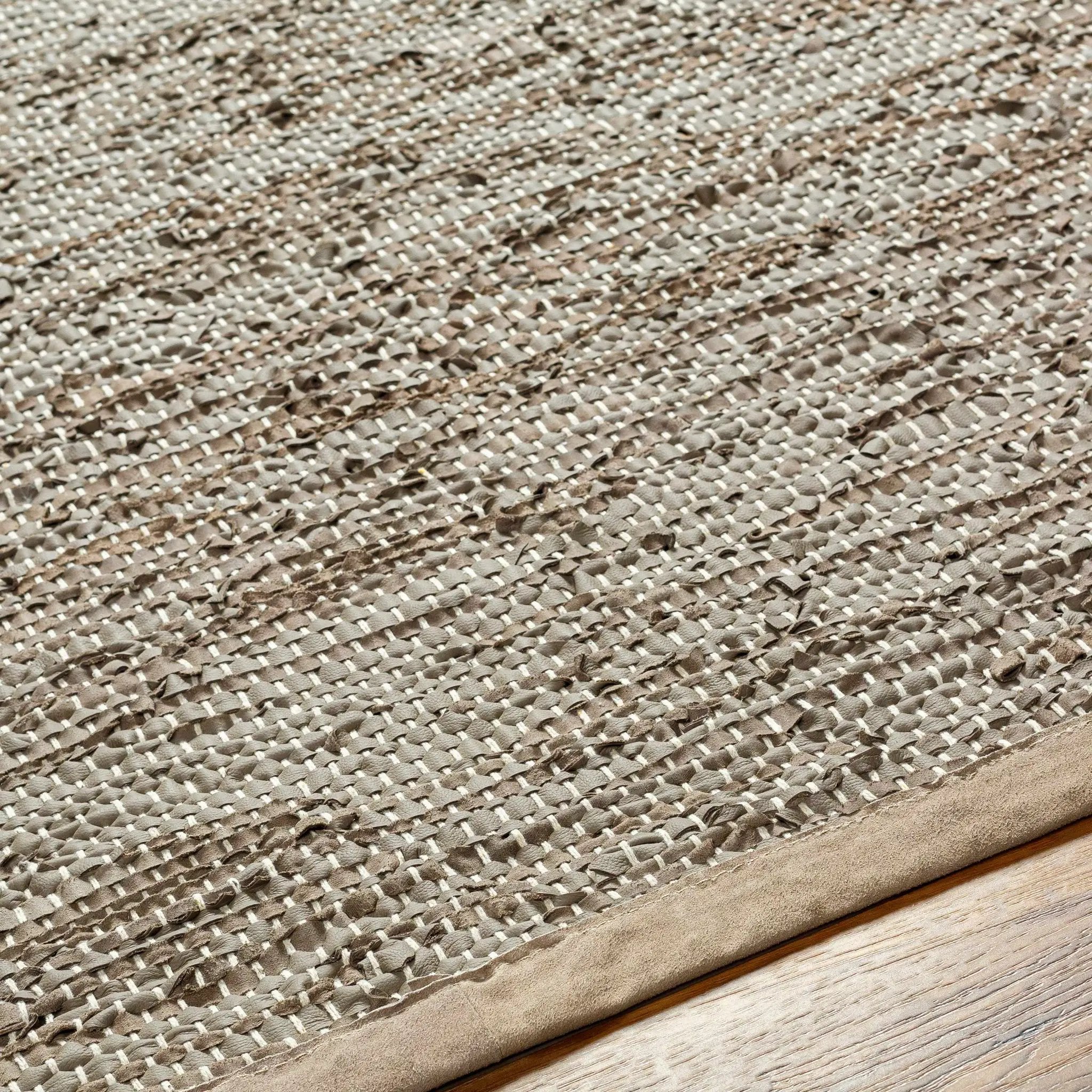 Aneko Khaki Handwoven Leather Rag Carpet - Clearance by Boutique Rugs