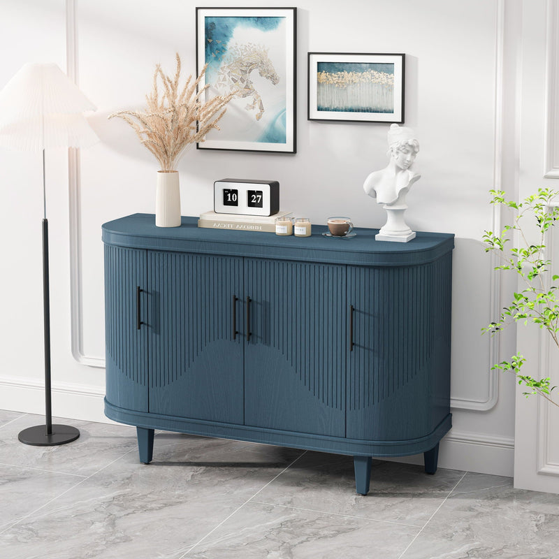 Curved Sideboard Wooden Console Table with Adjustable Shelves - Blue, photo 4 of 4