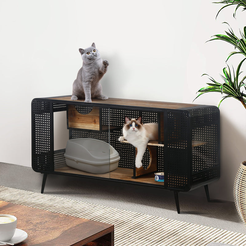 Modern Spacious Cat House with Fir Wood and Iron Frame - Black & Brown, photo 5 of 14