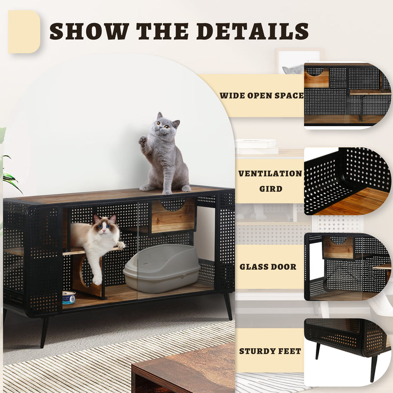 Modern Spacious Cat House with Fir Wood and Iron Frame - Black & Brown, photo 6 of 14