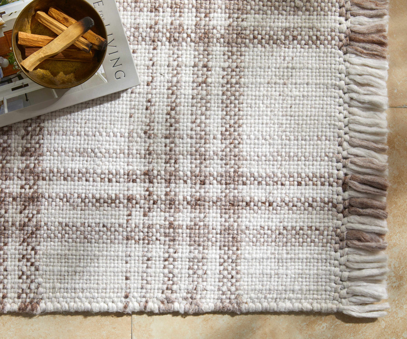 Inara Light Brown Plaid Hand Woven Area Rug by Boutique Rugs